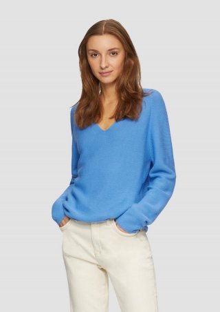 s.Oliver Gerippter Strickpullover aus Baumwollmix mit V-Ausschnitt - royalblau