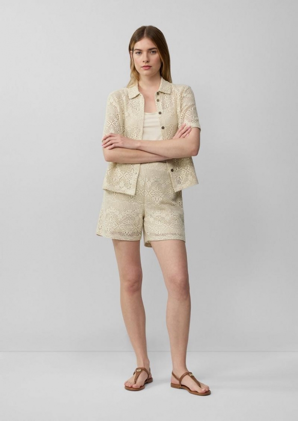 s.Oliver Shorts aus Häkelspitze mit Jerseyfutter - natur