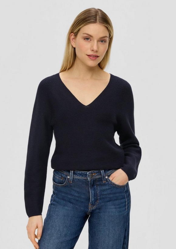 s.Oliver Pullover mit V-Ausschnitt - navy