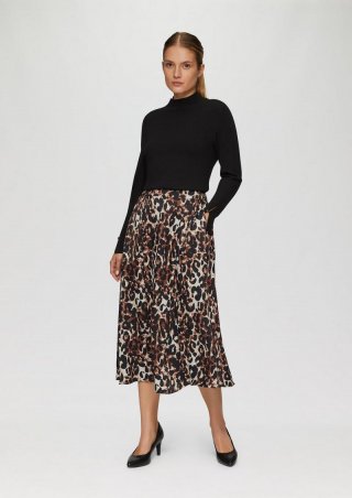 s.Oliver Midi-Rock mit Leo-Print und seitlichen Eingrifftaschen - schwarz