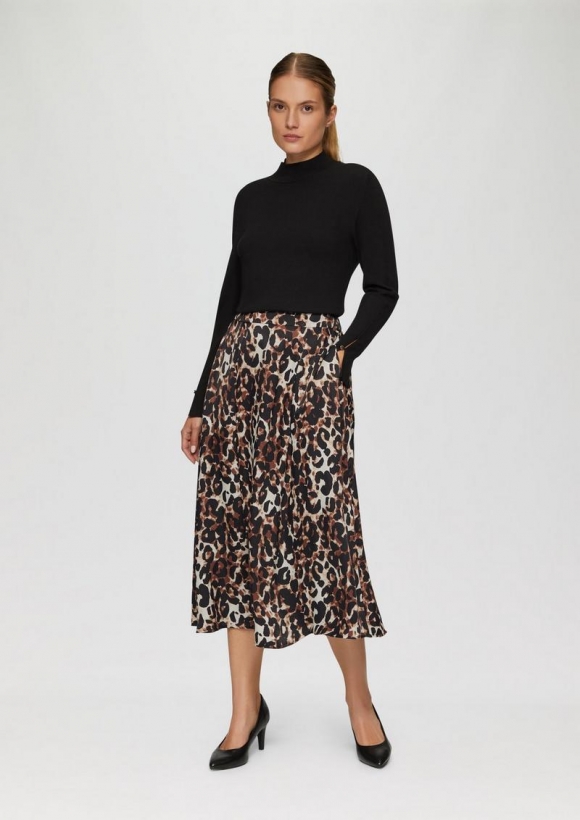 s.Oliver Midi-Rock mit Leo-Print und seitlichen Eingrifftaschen - schwarz