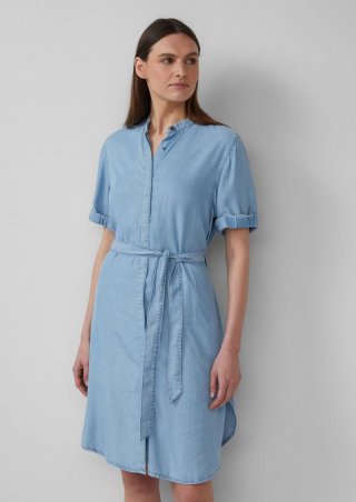 s.Oliver Kleid aus Lyocell mit Stehkragen und Gürtel - blau
