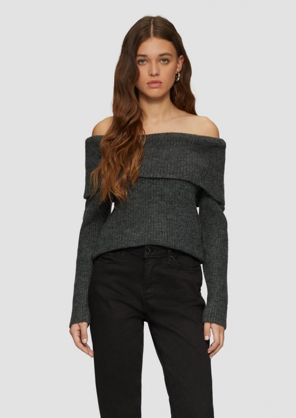 s.Oliver Rippstrickpullover mit Offshoulder-Ausschnitt - schwarz