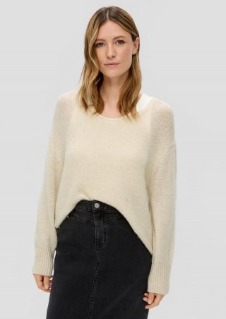 s.Oliver Leicht transparenter Strickpullover im Relaxed Fit - beige