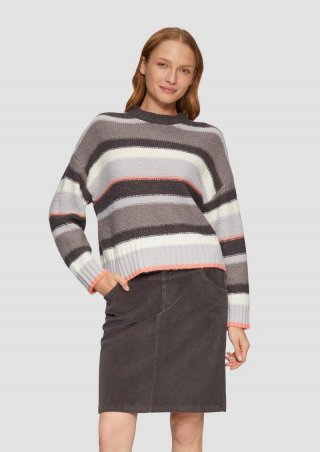 s.Oliver Gestreifter Pullover im Relaxed Fit - dunkelgrau