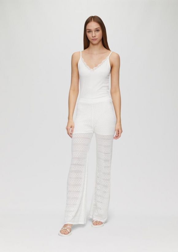 s.Oliver Transparente Feinstrick-Hose mit Ajourmuster und Baumwollfutter - ecru
