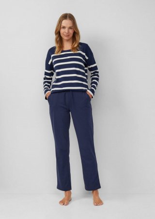 s.Oliver Pyjama aus Baumwollmix mit gestreiftem Oberteil - navy