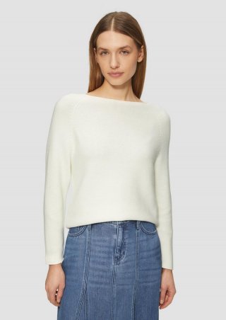 s.Oliver Strickpullover mit U-Boot-Ausschnitt und Rollsaum - creme