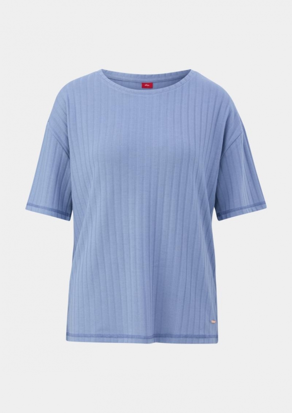 s.Oliver Pyjama-Shirt mit Rippstruktur - blassblau