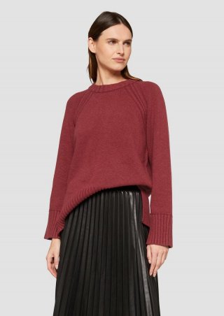s.Oliver Strickpullover mit Raglanärmeln und Schlitz am Saum - rubinrot