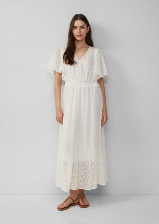 s.Oliver Festliches Maxikleid aus Struktur-Chiffon mit gesmokter Taille - ecru