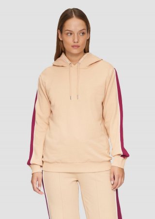 s.Oliver Sweatjacke mit Seitenstreifen und Kapuze - beige