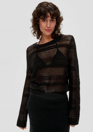 s.Oliver Pullover im Relaxed-Fit mit Ajour-Muster - schwarz