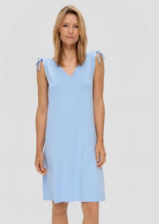 s.Oliver Kleid mit V-Ausschnitt und Binde-Detail - himmelblau