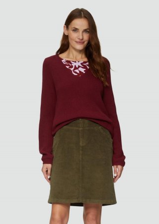 s.Oliver Strickpullover mit V-Ausschnitt aus Baumwollmix - rubinrot