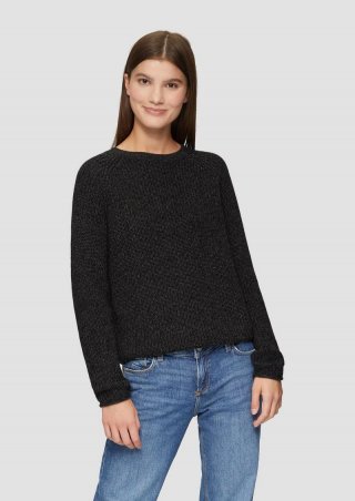 s.Oliver Melierter Strickpullover mit Raglanärmeln - schwarz