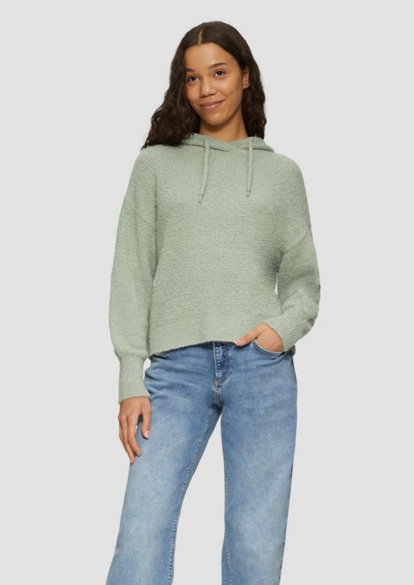 s.Oliver Flauschiger Strick-Hoodie - salbeigrün