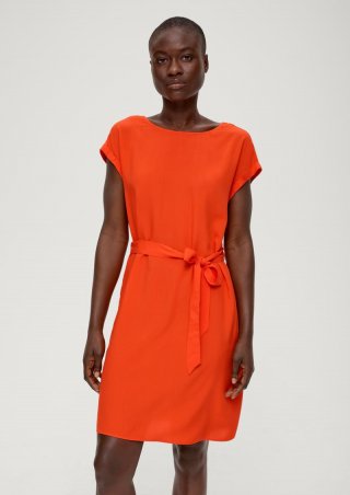 s.Oliver Kleid mit Bindeband aus Viskose - dunkelorange