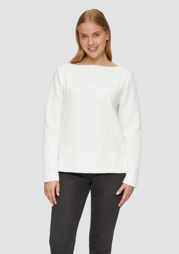 s.Oliver Strukturiertes Jacquard-Sweatshirt mit U-Boot-Ausschnitt - creme