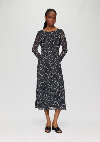 s.Oliver Mesh-Kleid mit U-Boot-Ausschnitt - schwarz