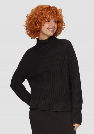 s.Oliver Loose Fit Strickpullover mit Stehkragen aus Baumwollmix - schwarz