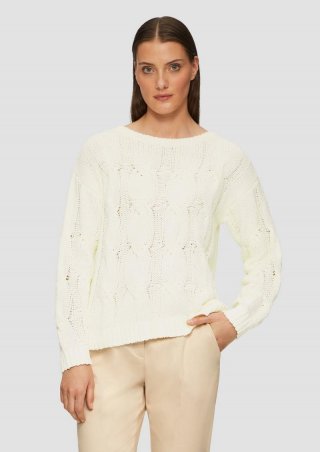 s.Oliver Weicher Strickpullover mit Zopfmuster - natur