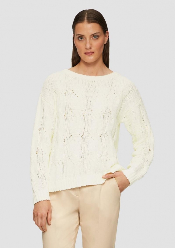 s.Oliver Weicher Strickpullover mit Zopfmuster - natur