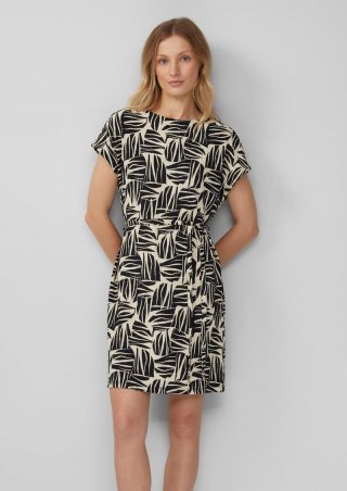 s.Oliver Strukturiertes Jerseykleid im Relaxed Fit mit Bindegürtel - schwarz
