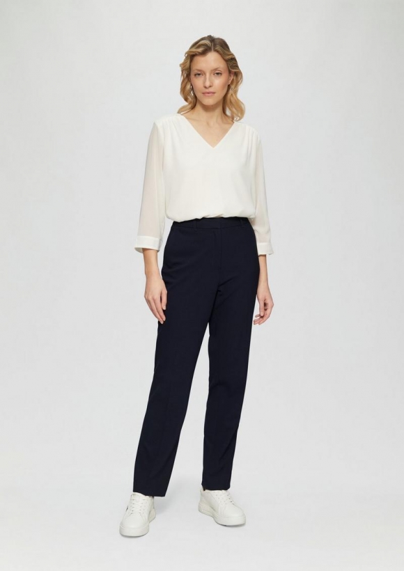 s.Oliver Regular: Straight Leg-Hose mit Waffelpiqué-Struktur - navy