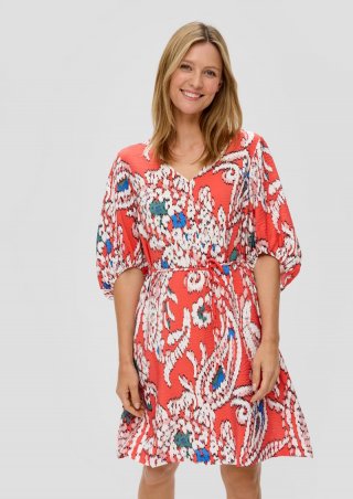 s.Oliver Kurzes Kleid mit V-Ausschnitt - koralle