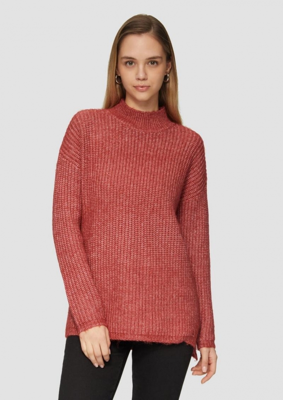 s.Oliver Weicher Strickpullover mit Rippstruktur - rubinrot