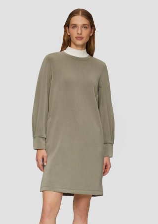 s.Oliver Scuba-Kleid mit Faltendetail am Ärmel und Eingrifftaschen - karamell