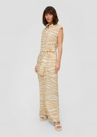 s.Oliver Ärmelloser Jumpsuit aus Viskose mit Bindegürtel - beige