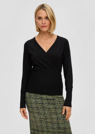 s.Oliver Pullover in Wickeloptik - schwarz
