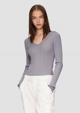 s.Oliver Gerippter Feinstrickpullover aus Viskosemix - grau