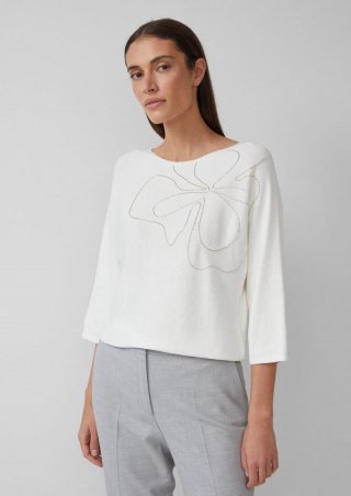 s.Oliver Strickpullover mit U-Boot-Ausschnitt und Schmuckperlen - ecru