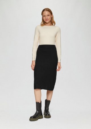 s.Oliver Elastischer Midi-Strickrock im Slim Fit - schwarz
