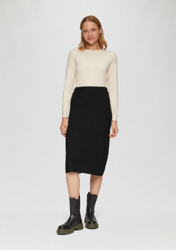 s.Oliver Elastischer Midi-Strickrock im Slim Fit - schwarz
