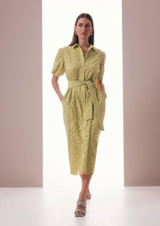 s.Oliver Hemdblusenkleid in Midilänge aus Lochstickerei - kiwigrün