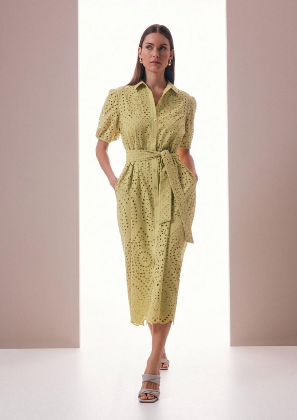 s.Oliver Hemdblusenkleid in Midilänge aus Lochstickerei - kiwigrün