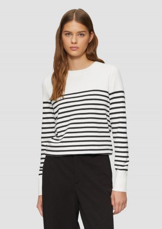 s.Oliver Gestreifter Pullover aus Viskosemix - ecru