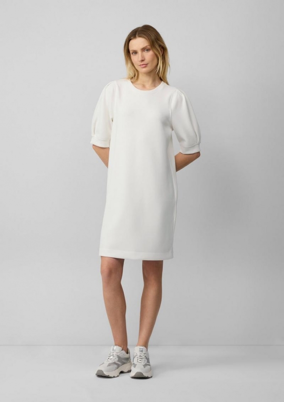s.Oliver Kurzes Scuba-Kleid mit Puffärmeln - creme
