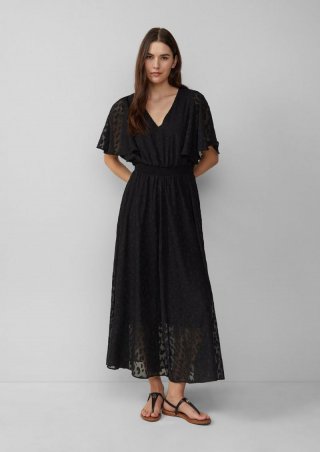 s.Oliver Festliches Maxikleid aus Struktur-Chiffon mit gesmokter Taille - schwarz