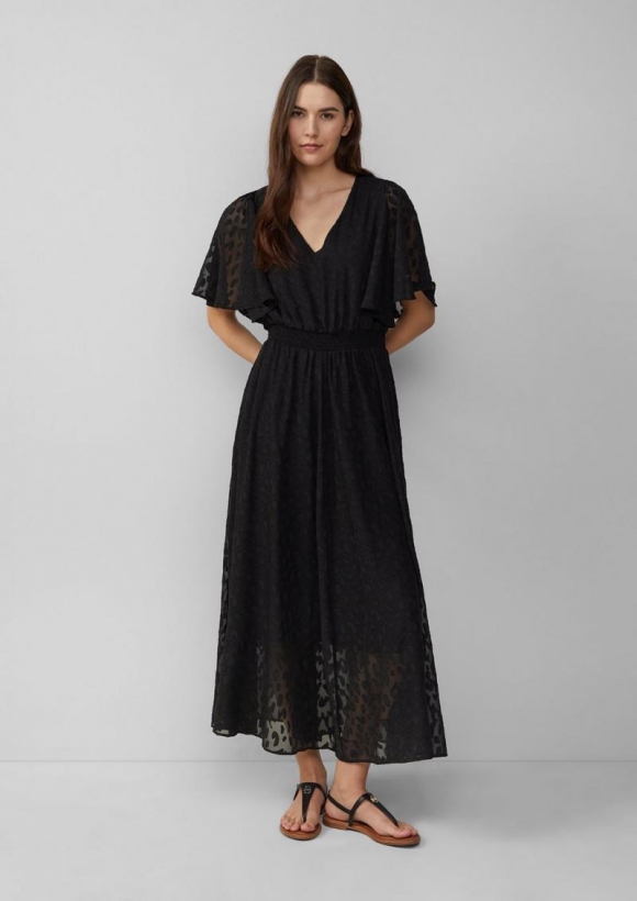 s.Oliver Festliches Maxikleid aus Struktur-Chiffon mit gesmokter Taille - schwarz
