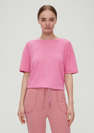 s.Oliver Pyjama-Shirt mit Rippstruktur - pink