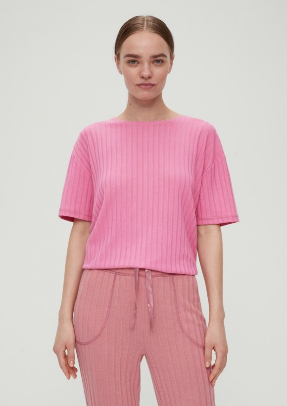 s.Oliver Pyjama-Shirt mit Rippstruktur - pink