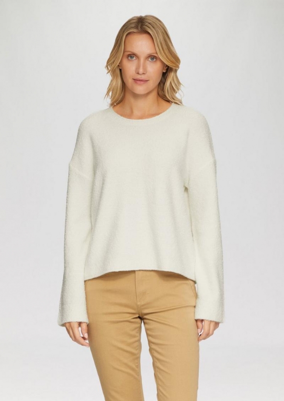 s.Oliver Weicher Strickpullover aus Bouclé - creme