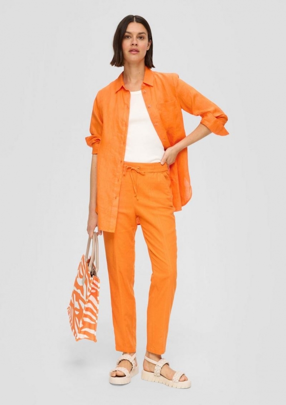 s.Oliver Hose aus Leinenmix mit Ziernähten - orange