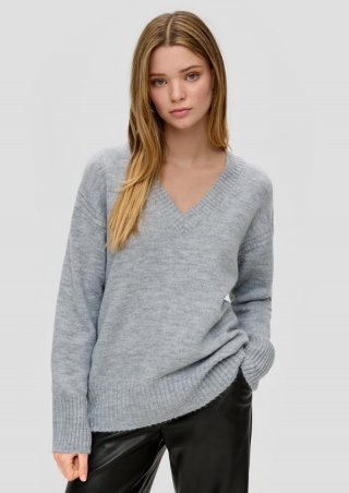 s.Oliver Strickpullover mit V-Ausschnitt - grau meliert