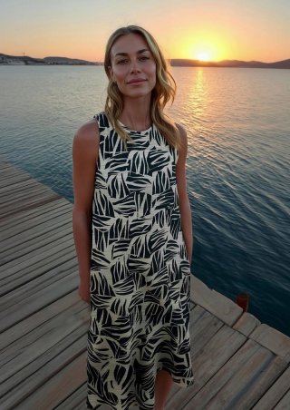 s.Oliver Midikleid aus strukturiertem Viskosemix mit All-over-Print - schwarz